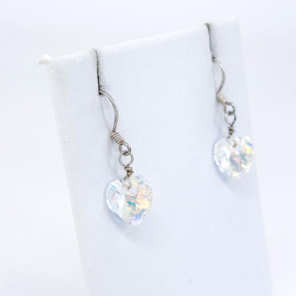 Crystal Heart Dangle Earrings | Vintage Sterling Silver 925 - Picture 5 of 7